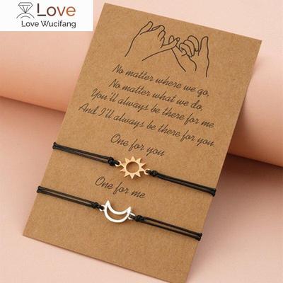 2 teile/satz Minimalistischen Sonne Mond Charm Paar Armband Karte Liebe Schmuck Geschenk Einstellbar Geflochtenen Seil Armbänder Für Frauen Und Männer