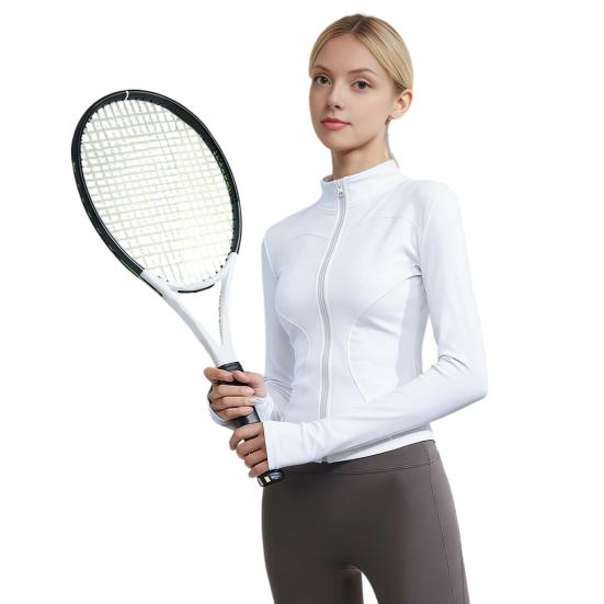 Women Long Sleeve Workout Tops Quick Dry Full Zip Crop Yoga Athletic Slim Fit Shirts Yoga Sportwear with Thumb Holes for Running Gym Aerobics Yoga
