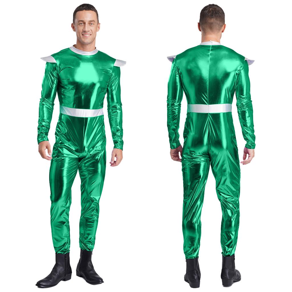 One-Piece Outer Space Costume for Men M-3XL: Easy Wear Long Sleeve Jumpsuit, Combines Cute & Robotic Styles for Photos