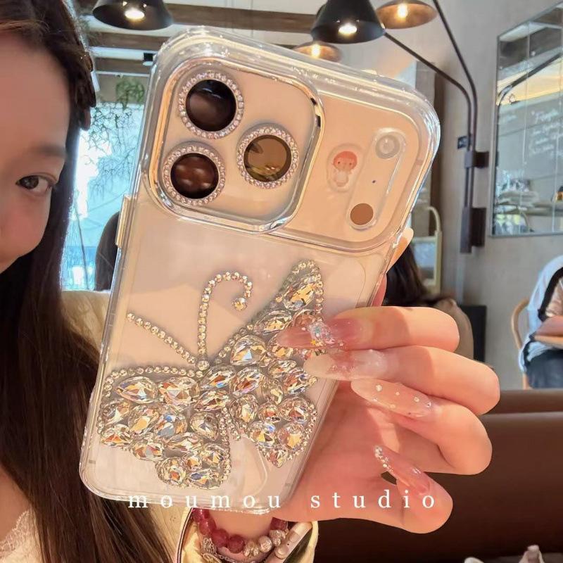 Premium sense Epoxy three-dimensional flash diamond butterfly for iPhone17promax Apple 16 mobile phone case 15 New 14