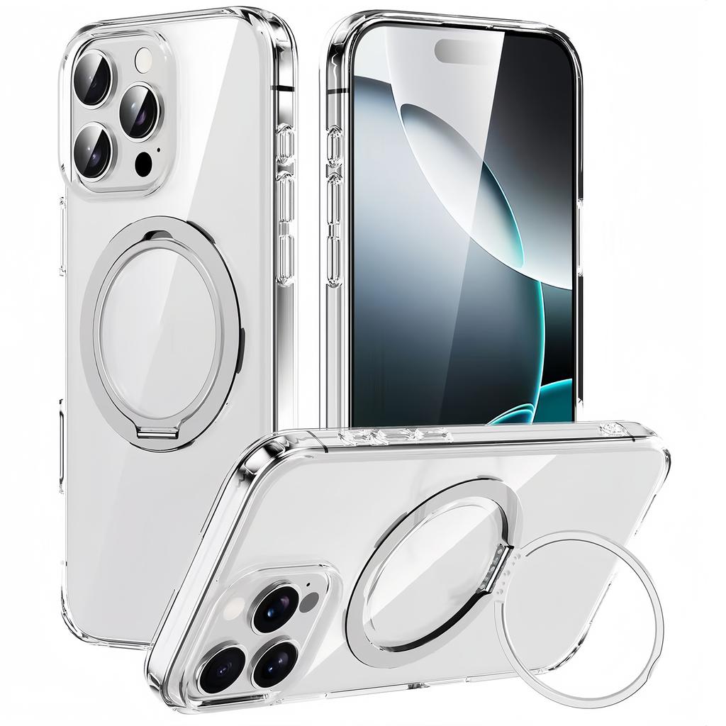 For iPhone 15 Pro Max Case Compatble with MagSafe Rotating Kickstand TPU+PC Phone Cover