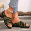 Women's Camo Green Wedged Platform Sandals with Rubber Soles Suitable for Outdoor and Beach Activities, Beach Shoes Women's Sandals