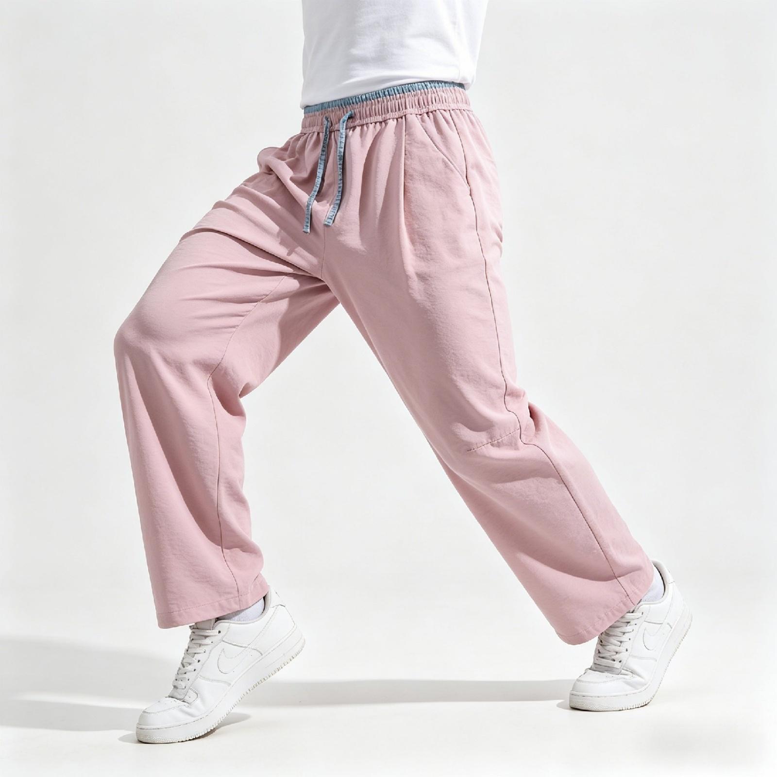

Men s Casual Stylish Straight-leg Trousers - Men s Stretch Waist-closing Lightweight Breathable Sports Pants XL рожевий