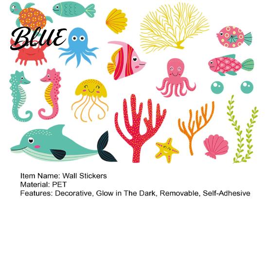 Octopus Glow Sticker in The Dark Wall Stickers, Self-Adhesive Undersea Animals Decals with Turtles In Stickers Clown Fish Octopus, Luminous