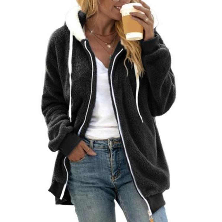 

Warm Winter Sherpa Jacket for Women Zip Up Fleece Hooded Coat Fuzzy Casual Sweatshirt with Drawstring and Pockets 2XL чорний