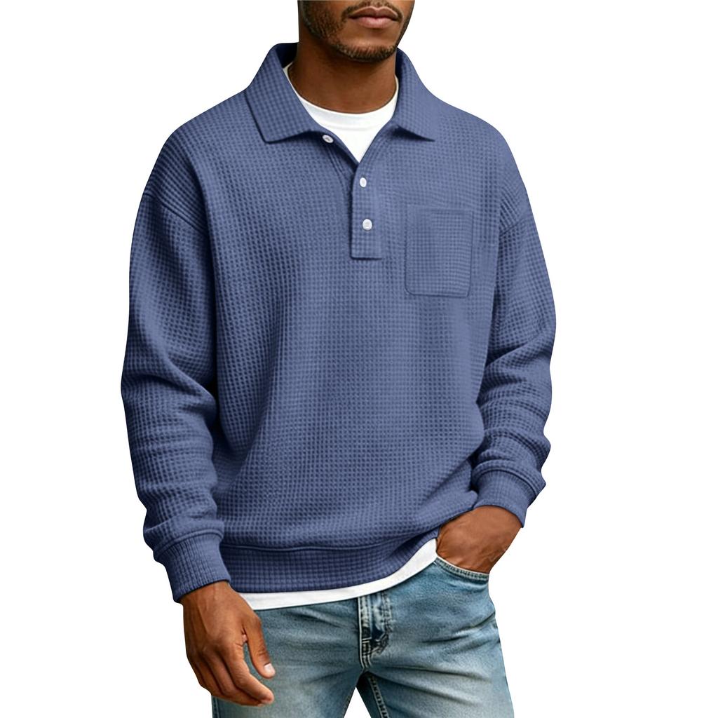 Men's Single Button With Pocket Long Sleeve Casual Sport T-Shirt
