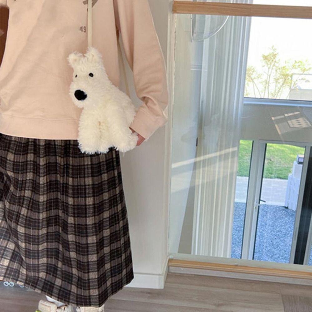 Plysjhund Myk Lekeveske Furry Valp West Highland Dukkeveske Kreativ Hund Kosedukke