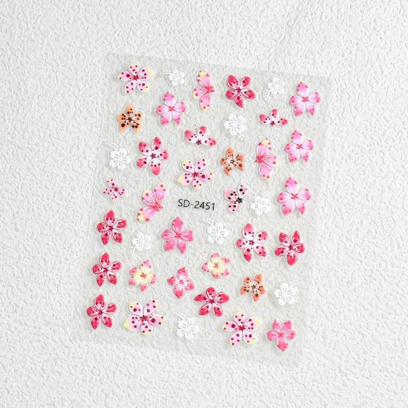 5D Цветные лепестки лилии Рельефная наклейка для дизайна ногтей Многоцветный Объемный Лепесток Цветущая Рельефная Текстура Яркий Цветочный Маникюр