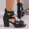 High Heel Sandals Female Gladiator Sexy Black Square Buckle Chunky Heel Platform Shoes Summer Back Zipper Women's Sandals