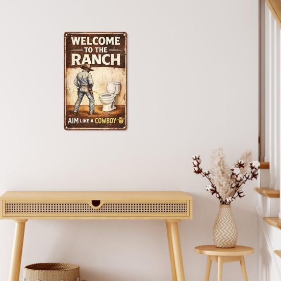 Vintage Funny Western Cowboy Bathroom Metal Sign Aim Like A Cowboy Wall Art Humor Toilet Decoration for Guest Bathroom Restroom