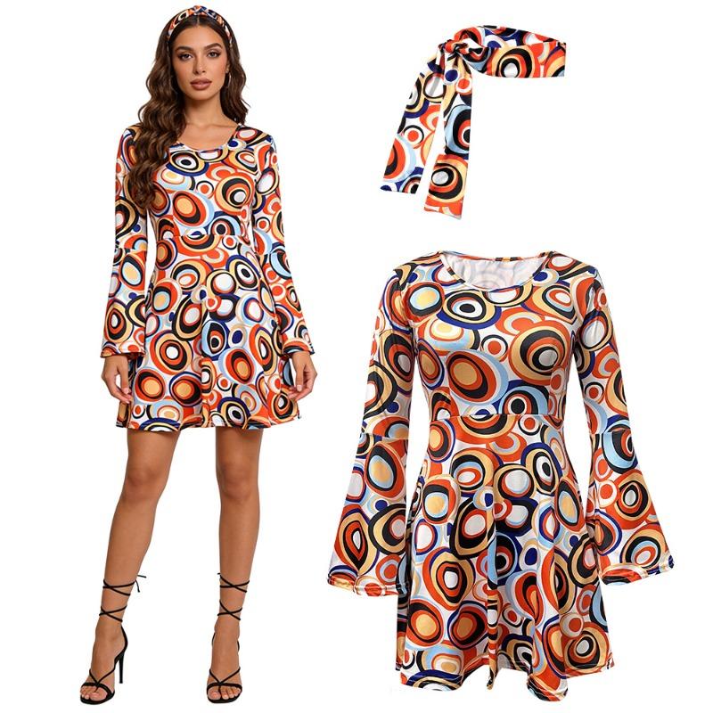 

New generation hippie costume set Halloween retro party, couple hip hop pattern, dress women 2XL