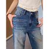 Women's Blue Retro Puppy Embroidery Jeans - Slimming, Loose-Fit, Straight-Leg for Spring/Autumn