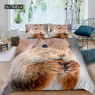 Set Copripiumino Scoiattolo Simpatico Scoiattolo Set Biancheria da Letto Singolo Copripiumino Animale 3D Tema Natura Misura King Poliestere Copripiumino