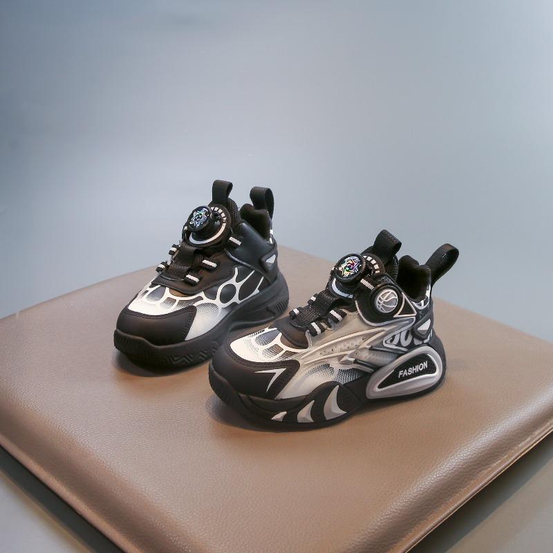 Kids Black White Rotating Buckle Mecha Style Thick Sole Casual Sports Sneakers 26 чёрный