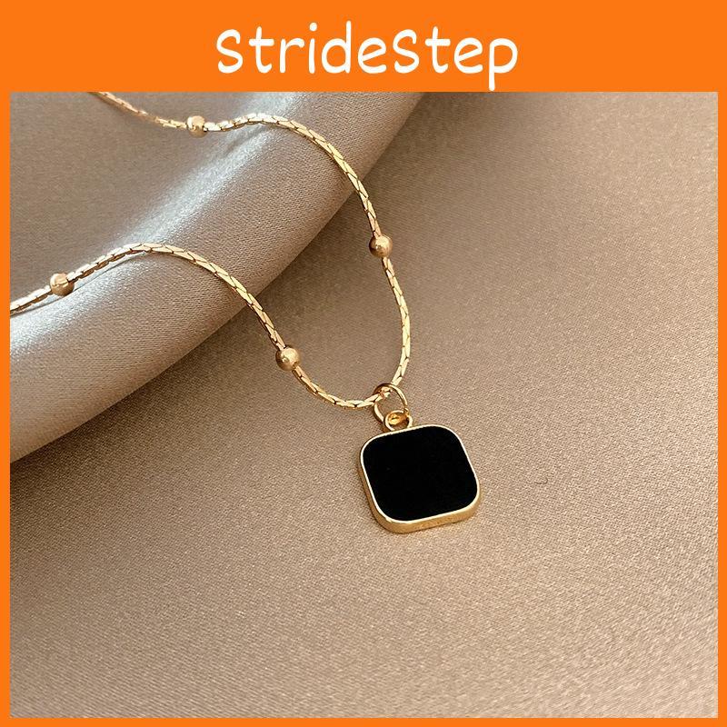 Unique Women's Necklace With Black Square Pendant Minimalist Geometric Alloy Collar Chain