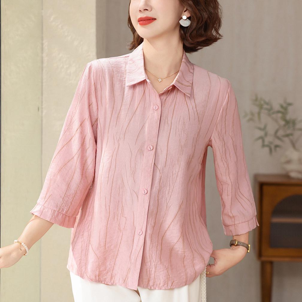 

Mother s Day Summer Short Sleeve Top for Moms – Stylish Lapel Design for Middle-aged and Elderly Women 3XL (120-135 jin) розовый