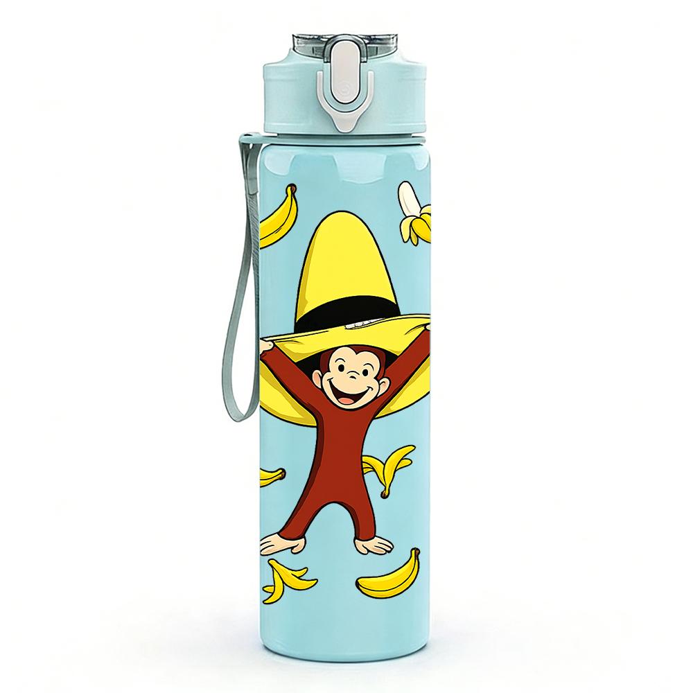 1PC Yellow Hat Cartoon Monkey 750ml Color Plastic Water Bottle Leakproof Flip Straw Lid For Sports Office Home Use