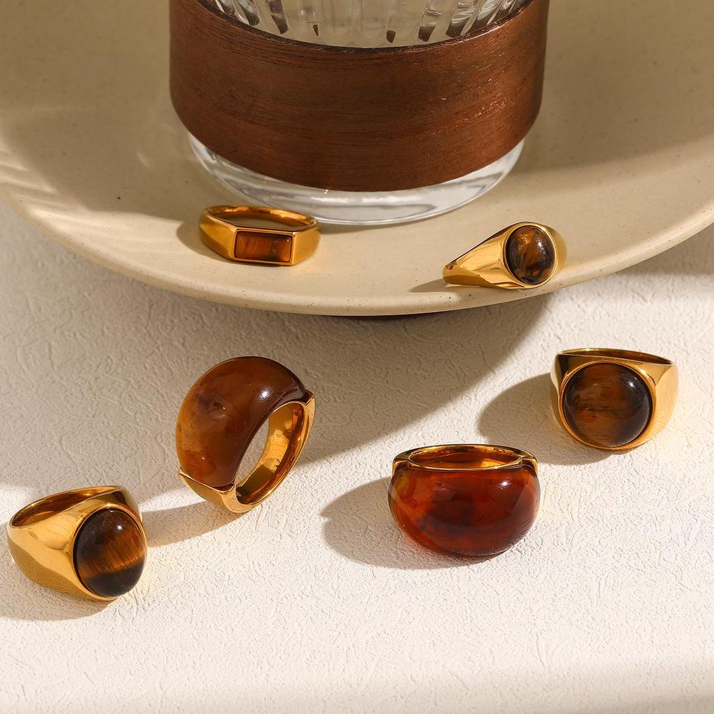 Amber Cat's Eye Stone Unisex Ring - Elegant, Versatile, High-End Style Jewelry