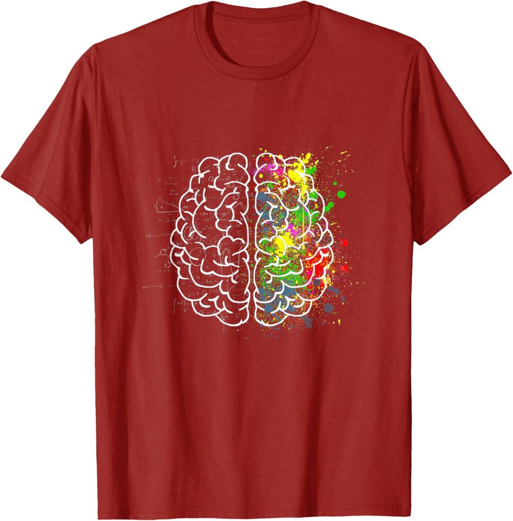 Left Right Brain Split Science Art Graphic Tee Men Casual Cotton Print T-Shirt