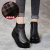 Classic Black Cow Leather Boots Ankle Fur Sneakers Woman Waterproof Platform Rain Boots Round Toe High Heeled Ankle Snow Shoes