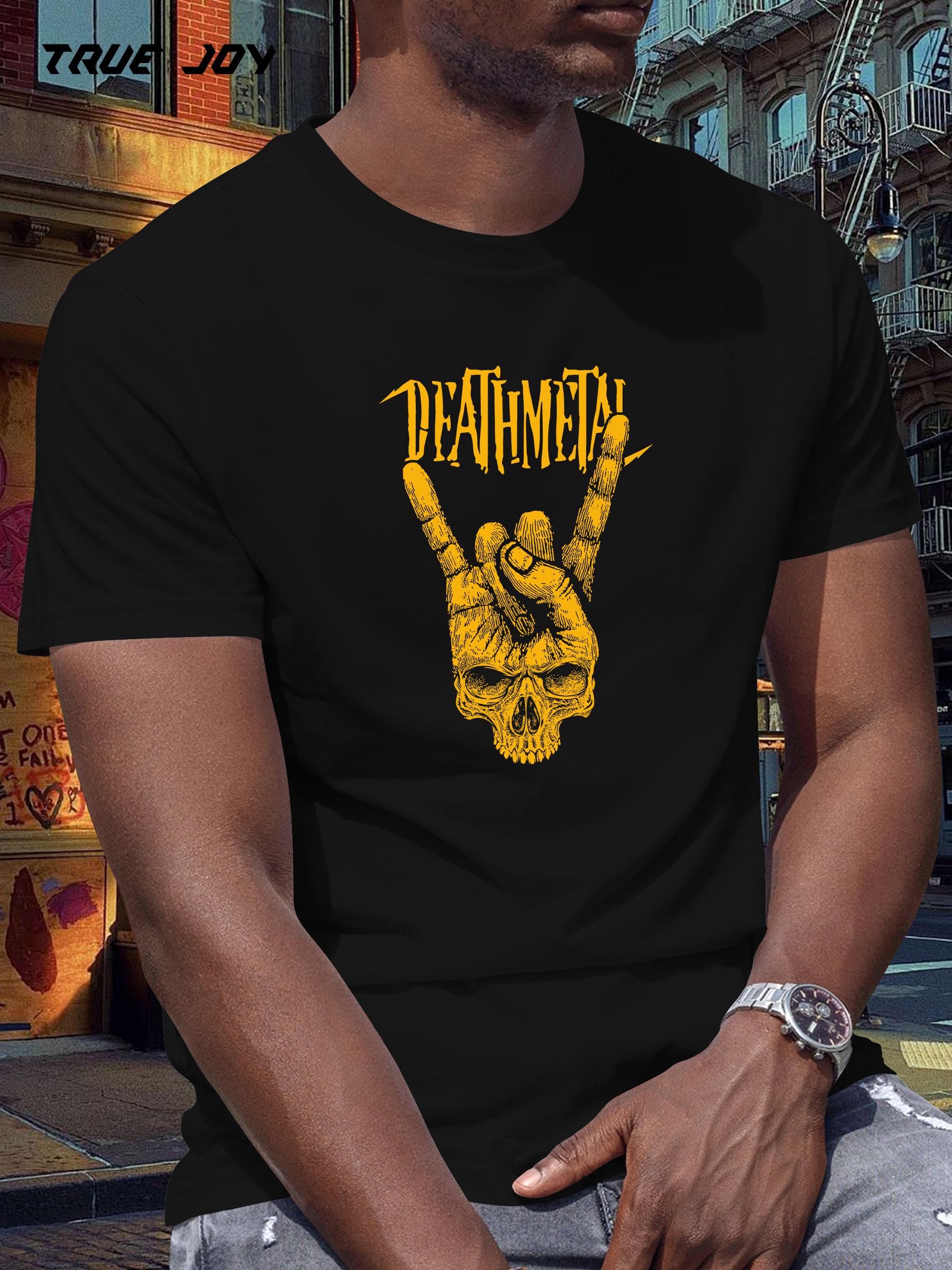 Casual Summer T-shirt with English Skull Gesture Print - Round Neck XL