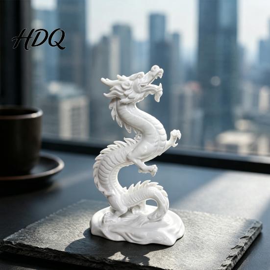 PLA Dragon Statue 3D Printed Chinese Figurine Collectible White Statue Handmade Figurine Sculpture Feng Shui Decoration for Home Office