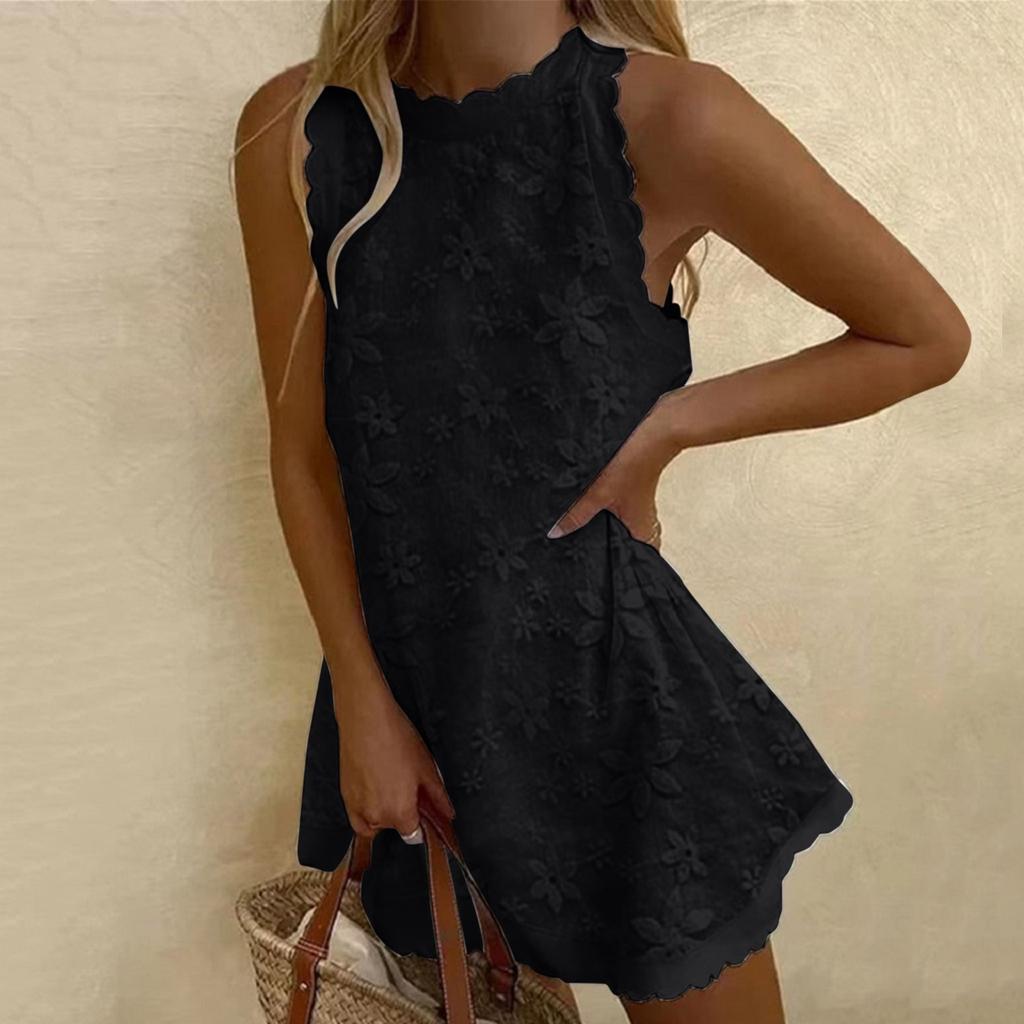Casual Summer Women Dress Lace Elegant V Neck Sleeveless 3d Floral Embellishment Loose Mini Dresses For Women Clothing