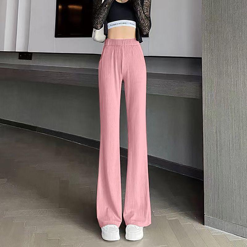 

Женские брюки клеш на весну и осень, новые летние брюки клеш из ледяного шелка с высокой талией, свободные, тонкие, повседневные S розовый