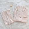 Höst Vinter Isilke Mjuka Set för Kvinnor Revers Cardigan Outfits för Kvinnor 2-delat Set Sött Enfärgat Pyjamasställ Kvinnor
