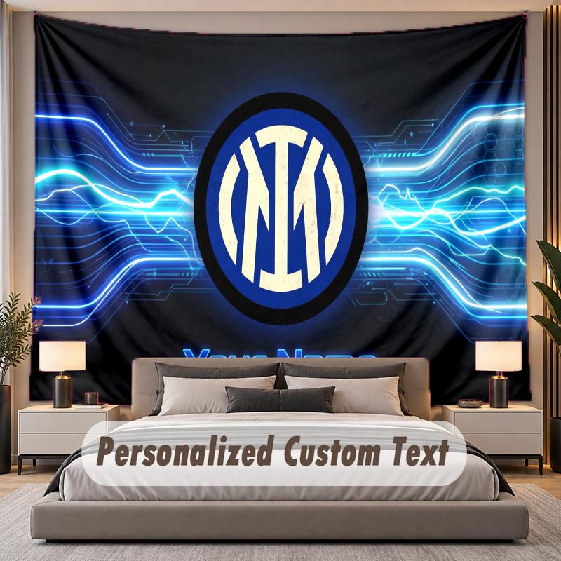 Custom Name Text Tapestry Inter Milan Personalized Polyester Wall Tapestry For Bedroom And Room