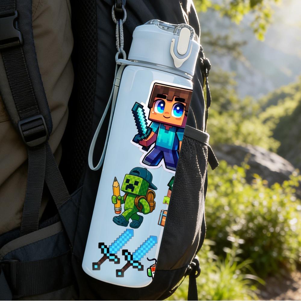 1PC Minecraft Multi Character Adventure 750ml Color Plastic Sports Water Bottle Leakproof Flip Straw Lid Suitable for Sports Office Home Use
