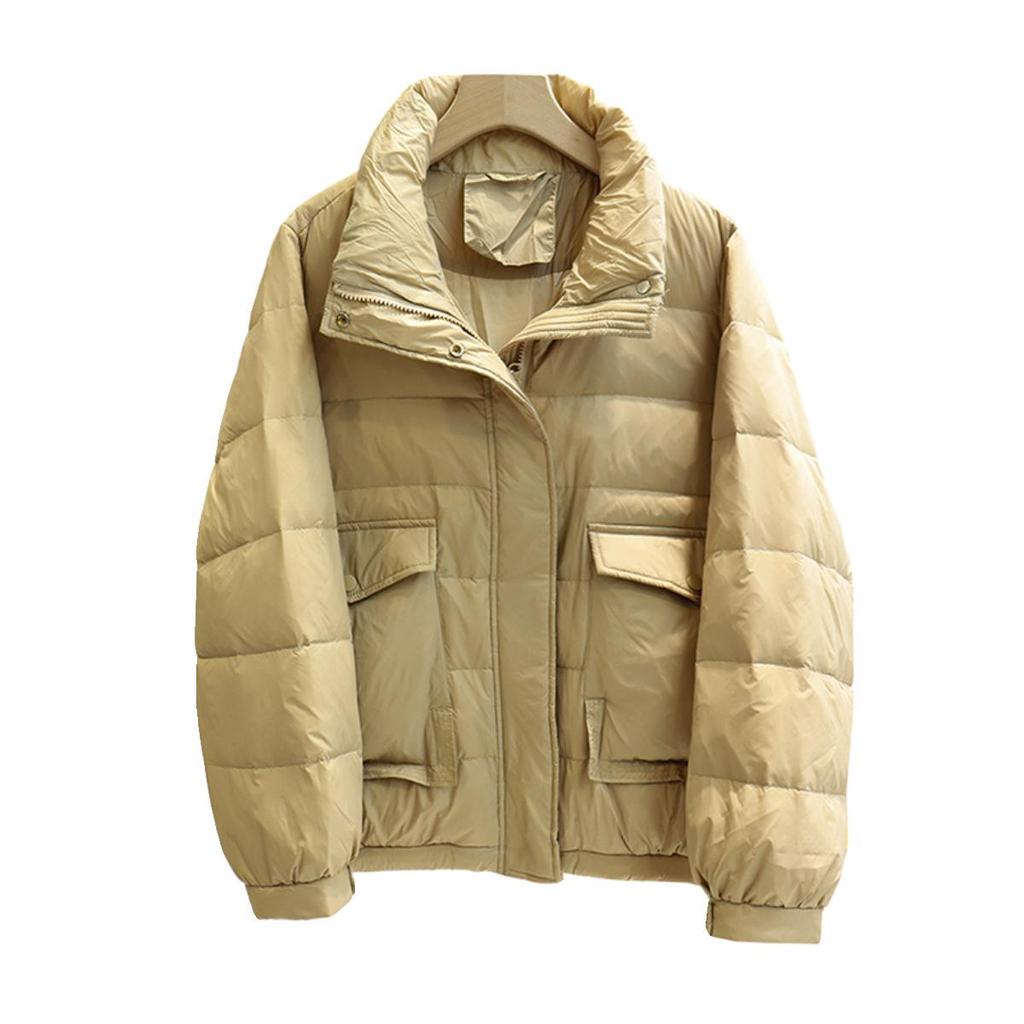 Women's 2024 Winter Stand Collar Petite Down Jacket with Large Pockets – Warm, Light Outerwear