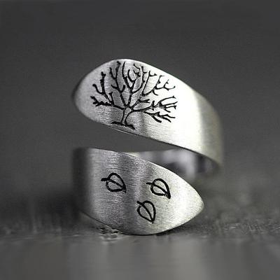 Vintage Brushed Three-Leaf Tree of Life Open Ring Sale