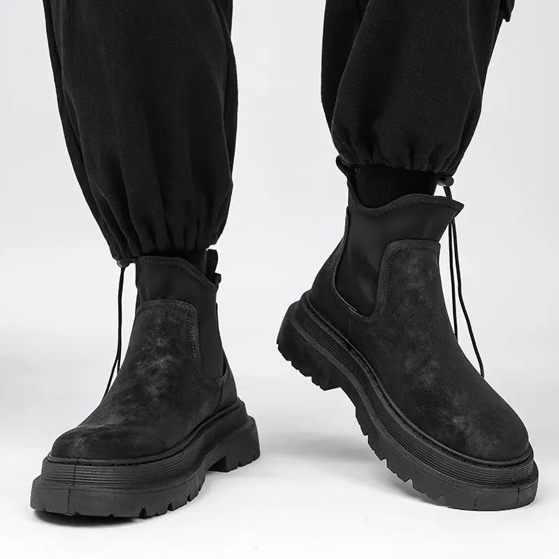 Mode Plateau Herren Casual Chelsea Boots Neu Eingetroffen Dicke Sohle Echtes Leder Schuhe für Herren Luxus Sale PU Kostenlose Lieferung Versand Retro