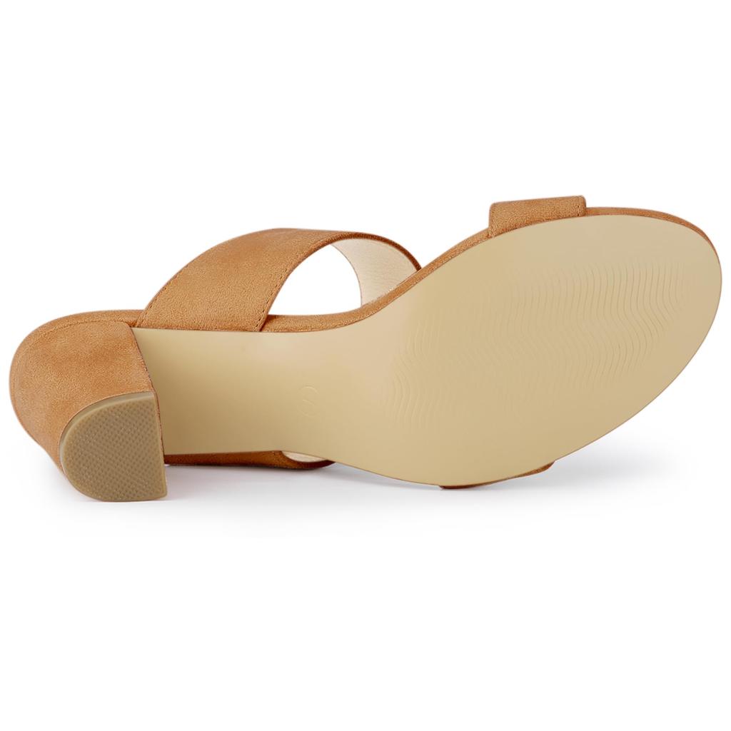 Allegra K Women's Summer Slide Mule Sandals with Block Heel and Open Toe, Camel, Size 23.5cm