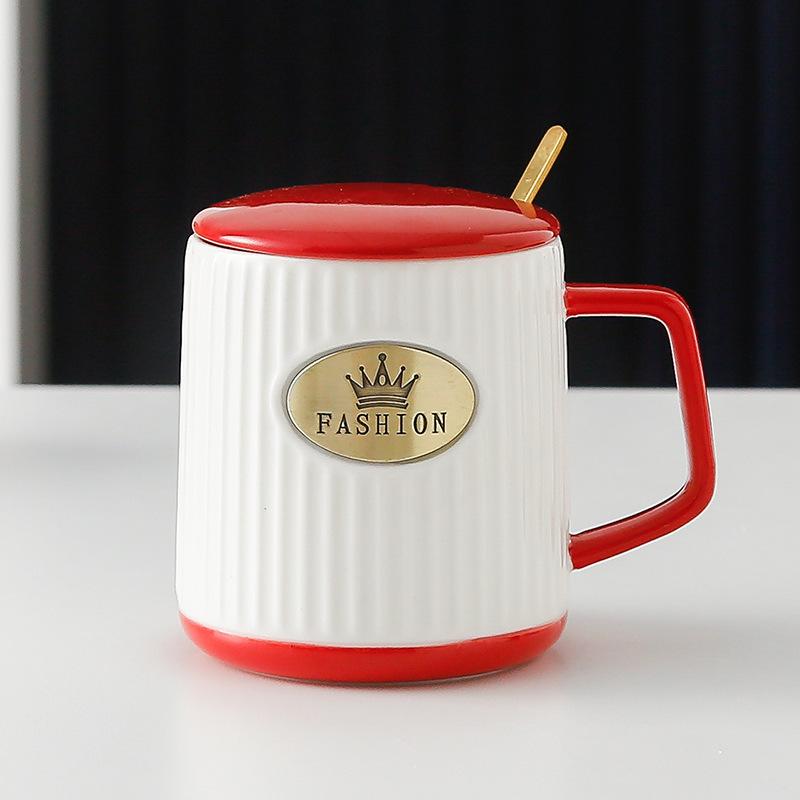 Copper Plate Ceramic Cup European Striped Fashionable High End Mug  Creative Gift Cup with Relief