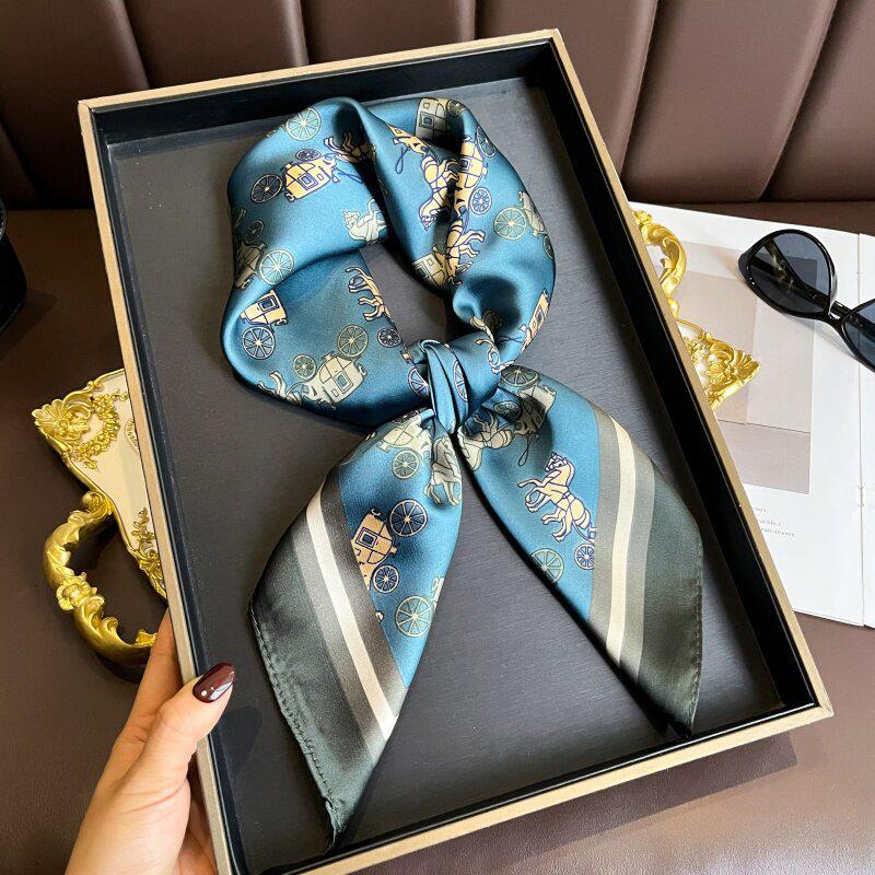 70 cm Beržų Miško Šilko Mišinio Šalikas: Moteriška pavasario/vasaros kvadratinė skarelė aliejinės tapybos stiliumi