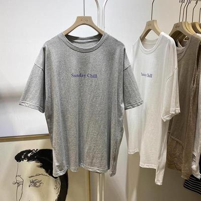 T-shirt da donna in cotone con stampa di lettere, vestibilità larga, per l'estate 2024