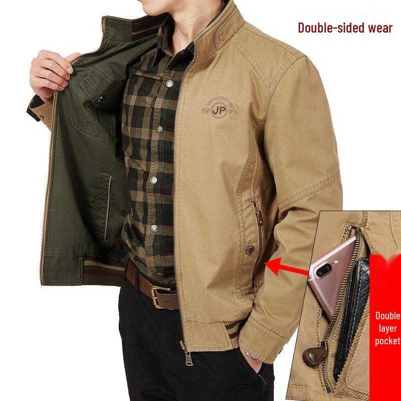 

8571 Double-Sided Cotton Men s Jacket for Spring & Fall - Casual Workwear for Middle-Aged & Elderly Dads XXL хакі