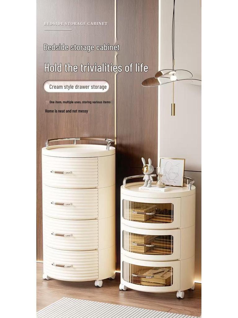 Round Storage Cabinet with Shelves and Drawers