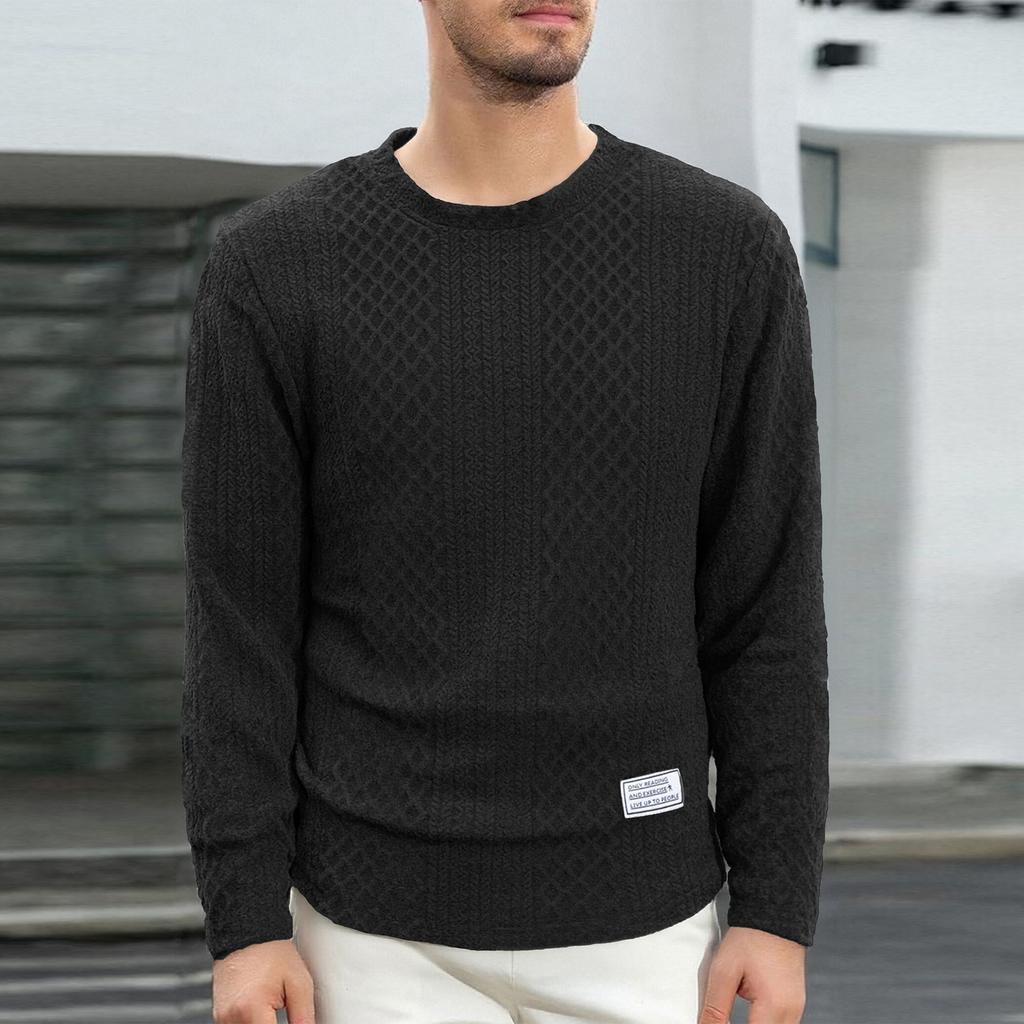 Mens Cable Knit  Casual Long Leeve Crewneck Pullover Sweaters  Textured