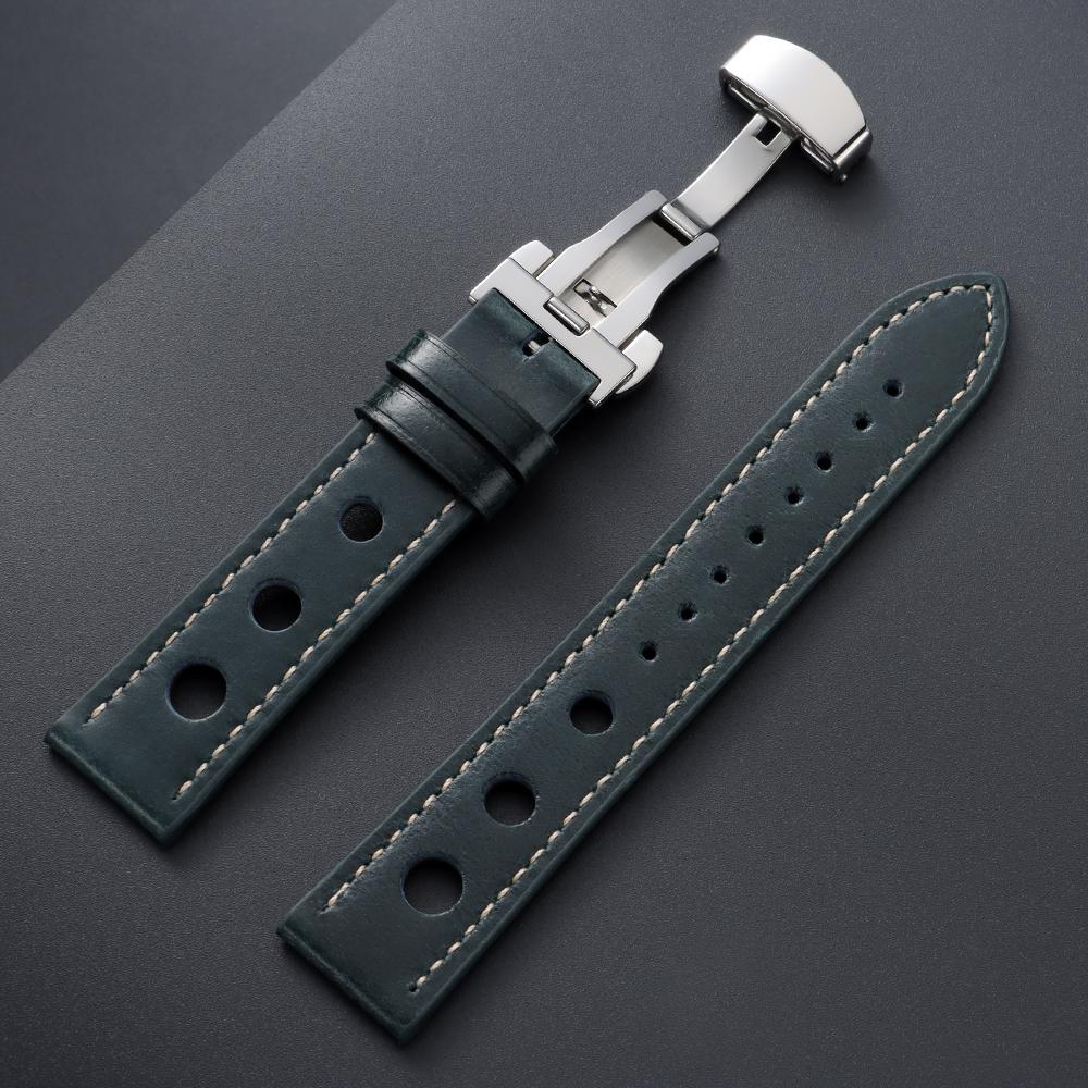 Curea de ceas din piele de vacă autentică 20mm 22mm Curea vintage din piele cu ceară de ulei pentru bărbați Femei Cataramă fluture Brățară universală respirabilă