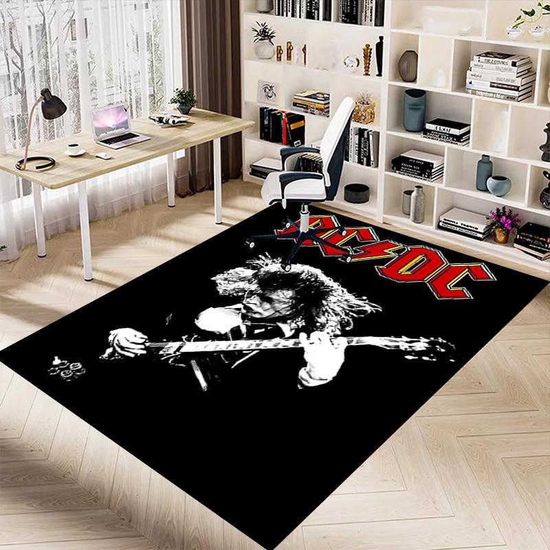 1pc AC/DC Guitar Home Office, Durable Polyester Floor Mat with Easy, Office Decor, Urban Style, Nonslip Backing