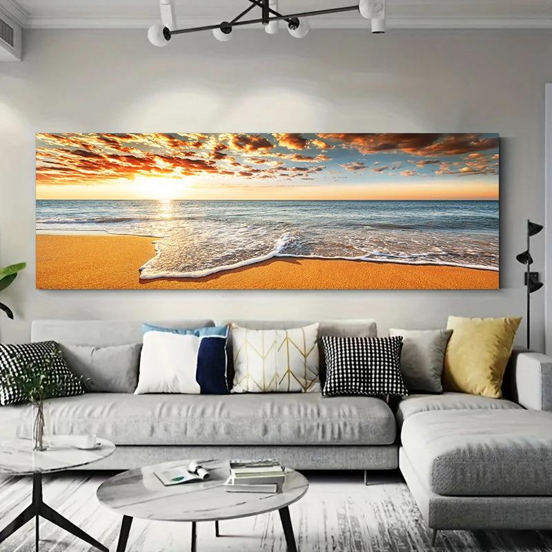 Modern Wave Beach Sunset Canvas Painting Natural Sea View Posters And Printed Wall Art Photos For Living Room Bedroom Decor