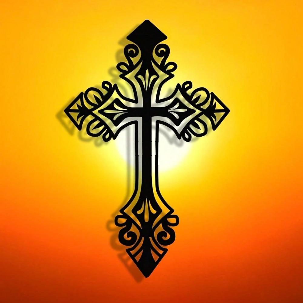 Vintage Hollow Cross Metal Sign Wrought Iron Wall Decor Home Gift Holiday Religious