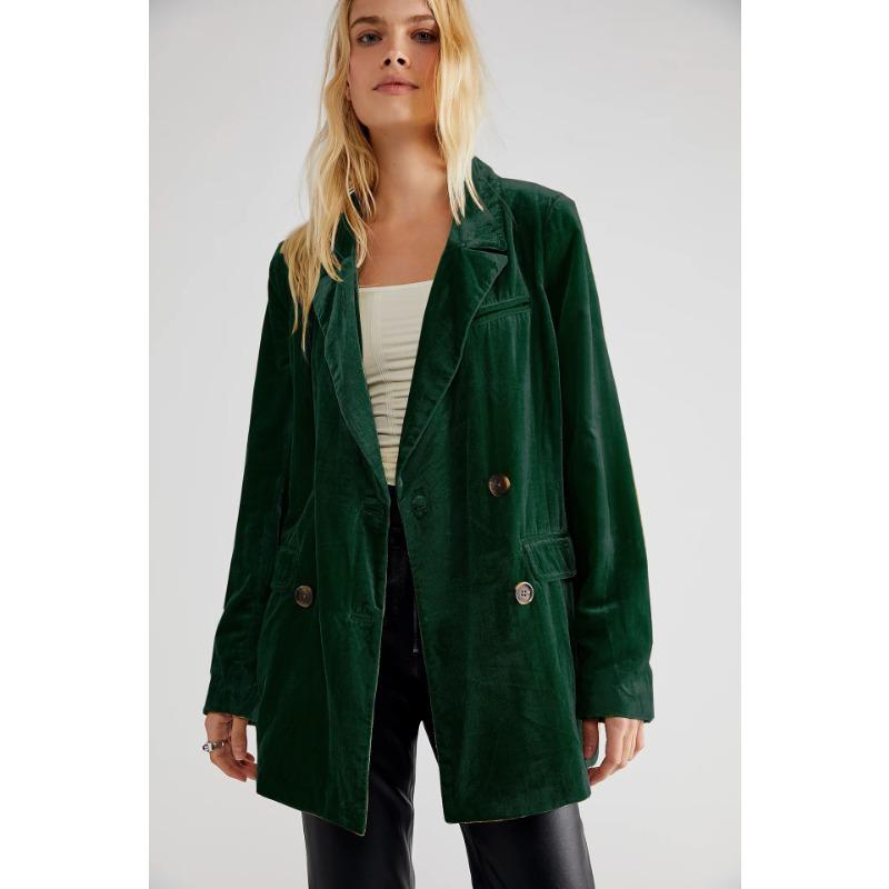 

Пиджак из золотистого бархата с длинным рукавом, пиджак, пальто, женский деловой пиджак, топ XXL темно-зеленого