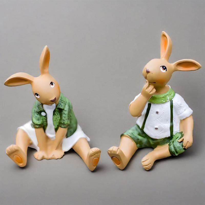 Balkonghage skaper dekorative arrangementer med tegneseriedyr, kreative kaniner, bordplate i resin for gårdsplass, søte helbredende ornamenter