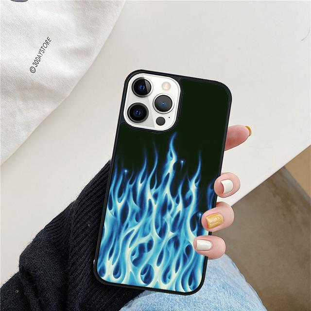 Flame Aesthetic Light Blue Fire Pink Phone Case For iPhone 17 Air 15 16 Cover  11 13 14 Pro Max 12 Plus Max XR