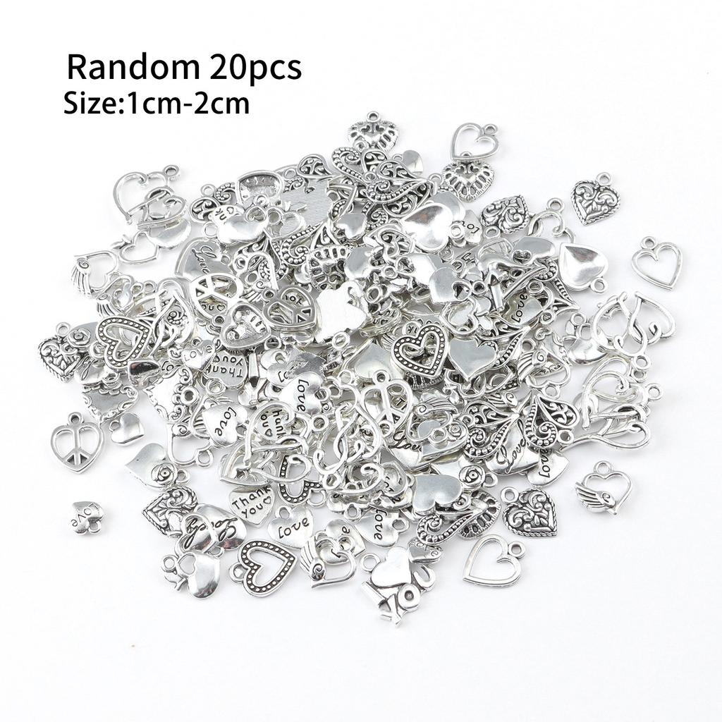 50pcs Antique Silver Love Heart Charm Alloy Tibetan Style Random Mixed Heart Charm Valentine's Day Jewelry Heart Charm Pendant