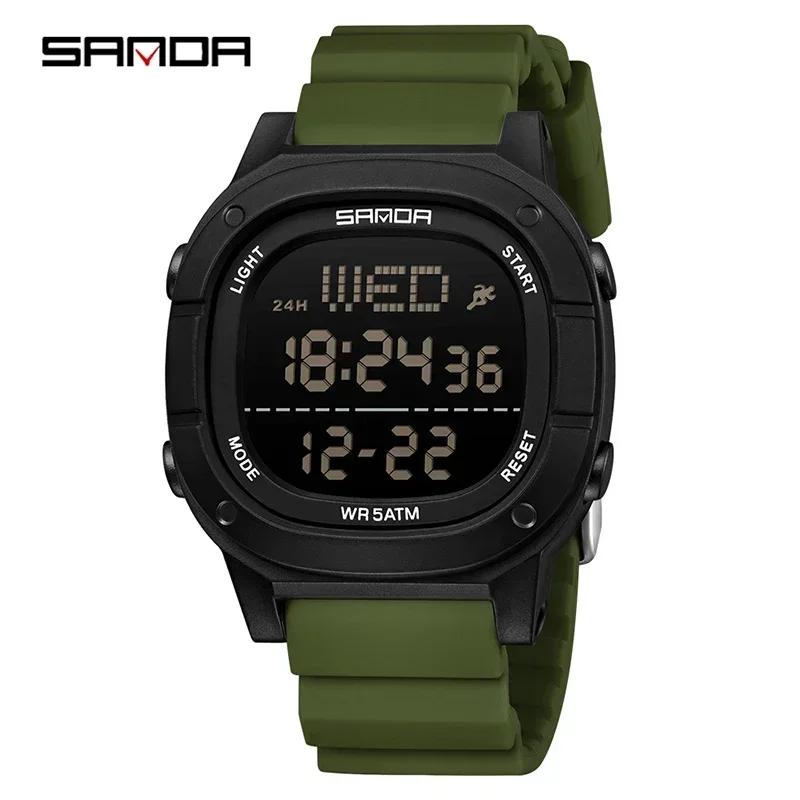 SANDA 9078 Top New Men's Electronic Watch Alarm Clock Timer Calendar Shock Resistant Sports and Leisure LED Digital Wristwatch